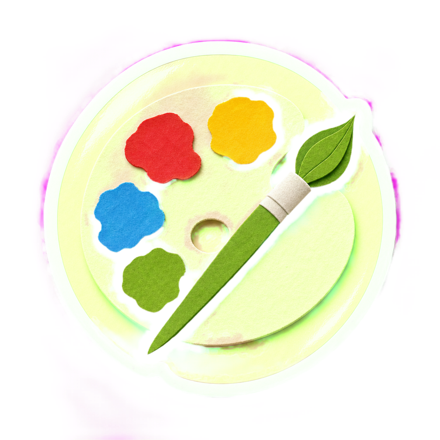 Sticker badge of a paper paint palette