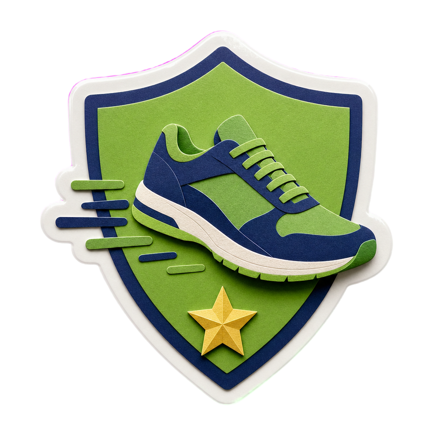 Sticker badge of a paper running shoe